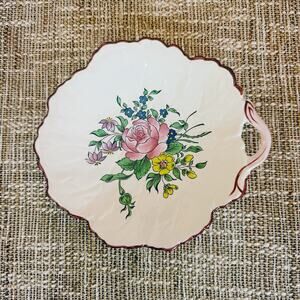 KG Luneville France Hand Painted Floral Leaf Shaped Dish 7.5”x6.5”
